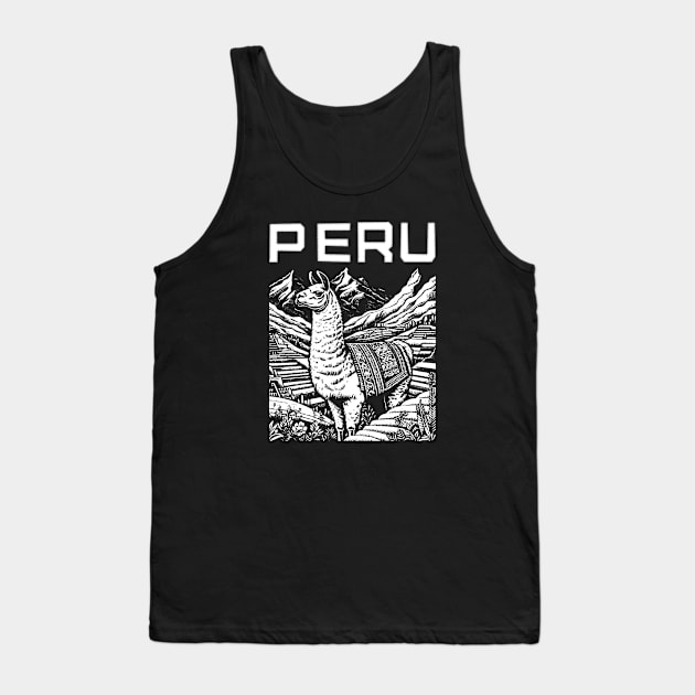 Peruvian Llama Andean Pride Monochrome Peru Art Tank Top by Sambastyles